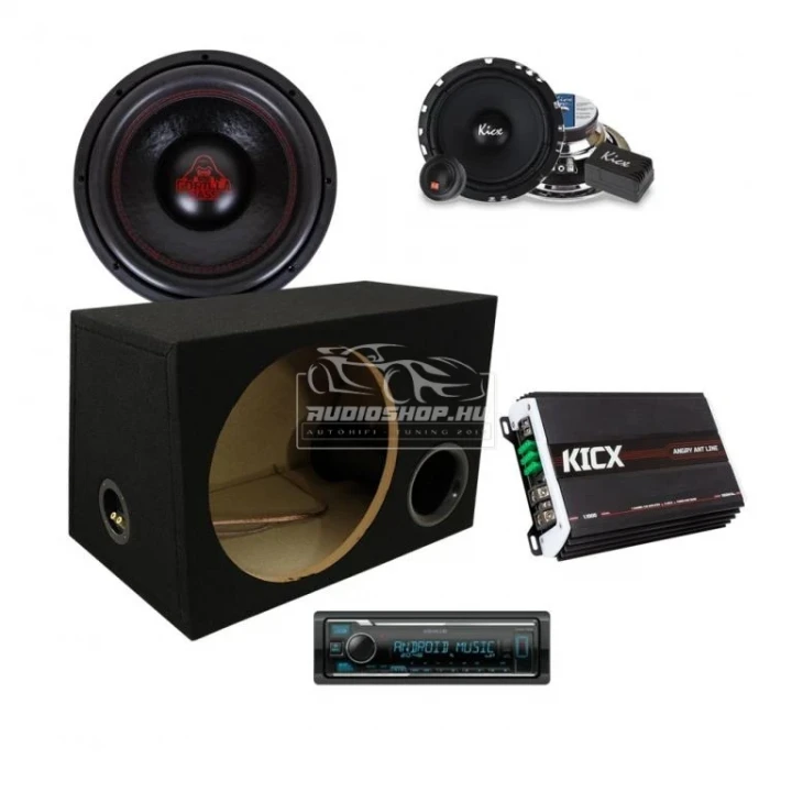 Kicx Autóhifi szett válogatás, 1000W csomag, Kenwood KMM-125 USB autórádió