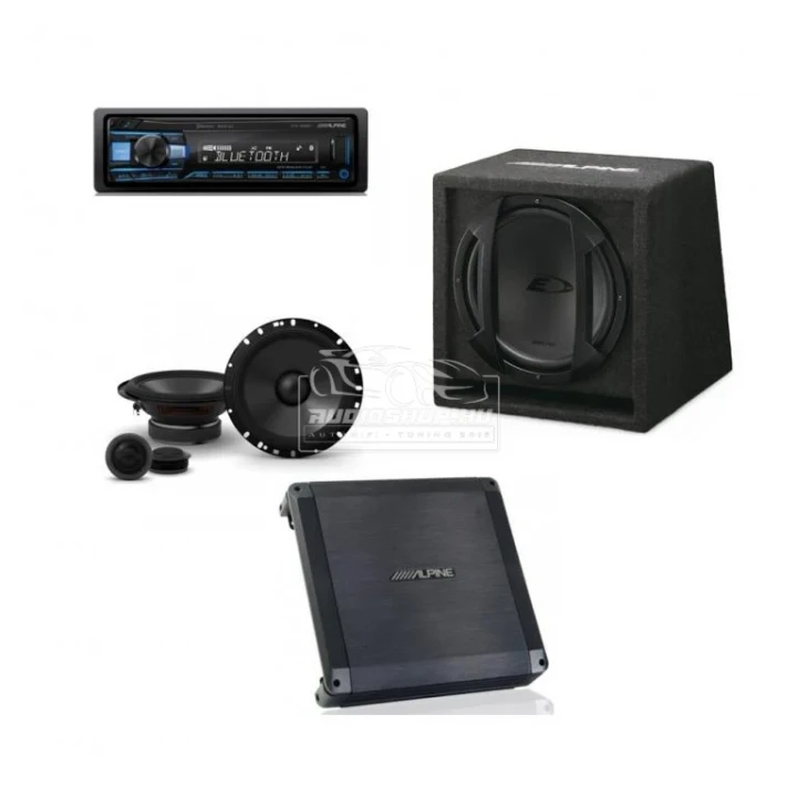 Alpine Autóhifi szett BBX-T600 erősítő, Autórádió UTE-200BT, Alpine S-S65C szett, SBE-1244BR  mélyláda