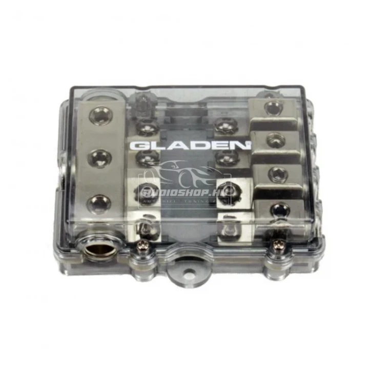 Gladen Audio FB4 Mini ANL biztosítékház tápelosztáshoz, 4 biztosítékos rendszerbe