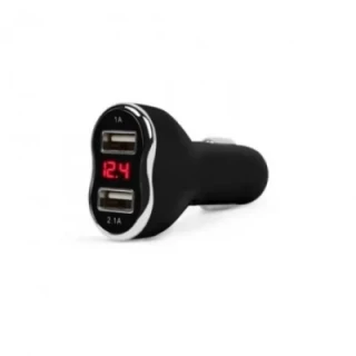 Autós szivargyújtó adapter 12 - 24 V / 3 Digites kijelzés, 2 x USB töltés, Fekete, 55054BK