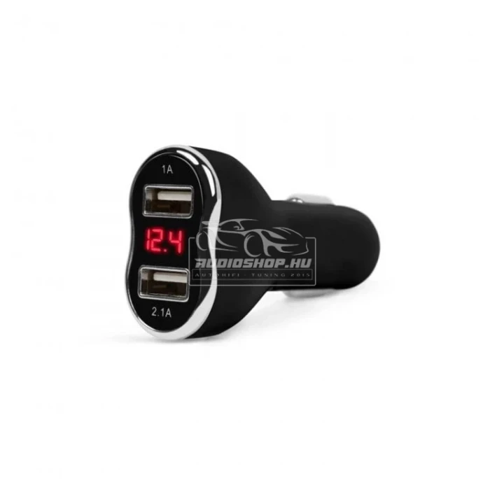 Autós szivargyújtó adapter 12 - 24 V / 3 Digites kijelzés, 2 x USB töltés, Fekete, 55054BK