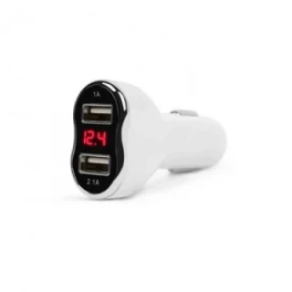 Autós szivargyújtó adapter 12 - 24 V / 3 Digites kijelzés, 2 x USB töltés, Fehér