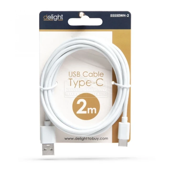 Type-C töltő és adapter kábel, 2 méteres fehér színben