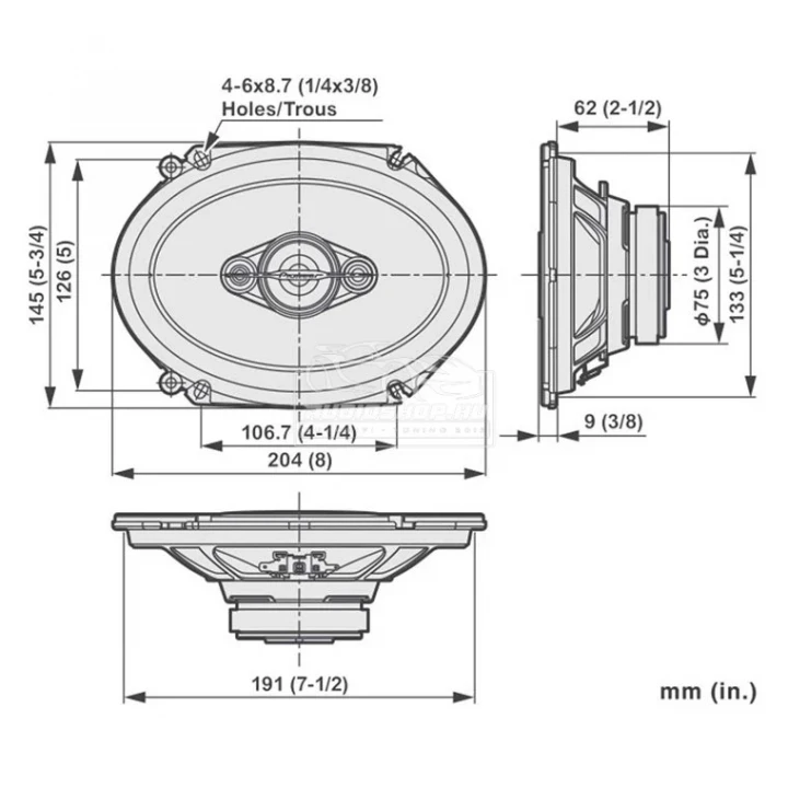 Pioneer TS-A6881F 6X8 Ovál - szerelési rajz és méretek
