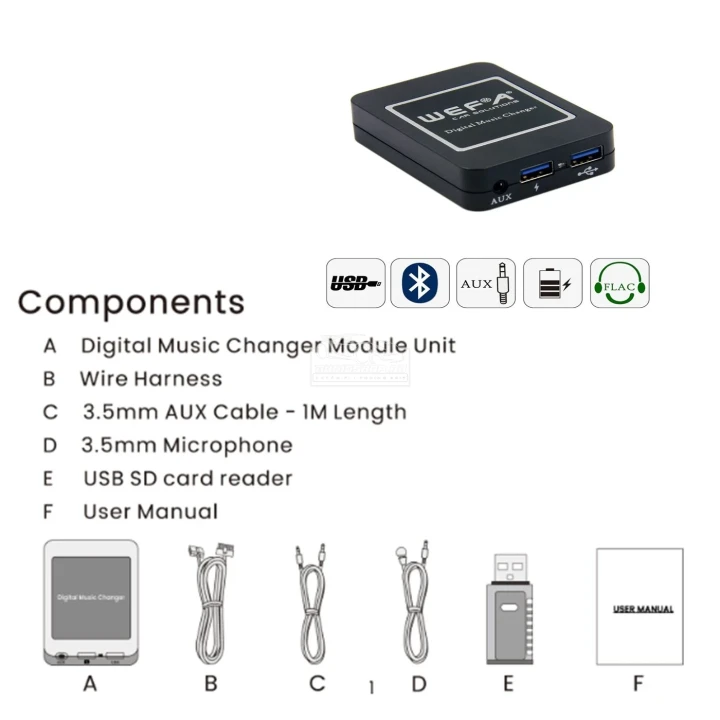 Wefa WF-606 Bluetooth, MP3, USB, AUX illesztő Ford 1,  csatlakozó 2x6 pin