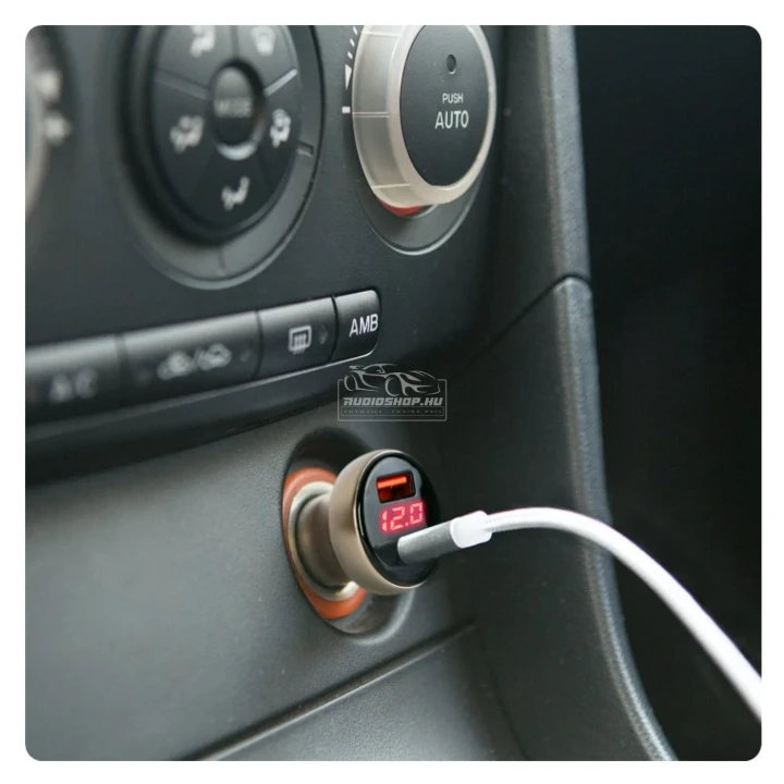 utós szivargyújtó adapter Type-C PD és USB aljzattal, gyorstöltéssel – feszültségkijelzéssel – 48W MNC 55025B