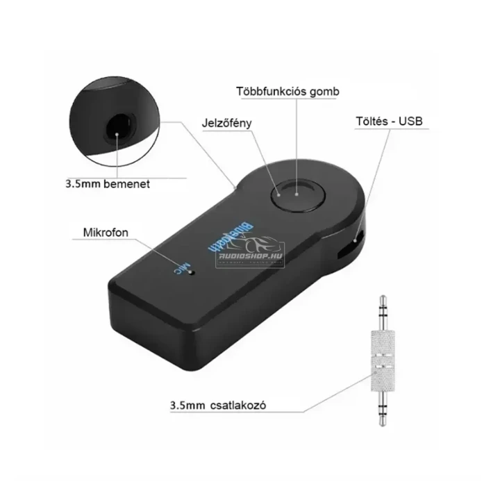Bluetooth-os kihangosító AUX adapter autós zenelejátszáshoz