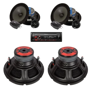 Kicx 1000W dupla mélynyomó és hangszóró szett, Pioneer BT autórádióval