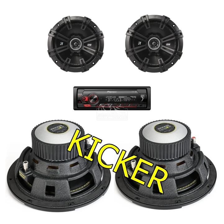 Kicker 600W dupla mélynyomó koax-al Pioneer MVH-S320BT autórádióval