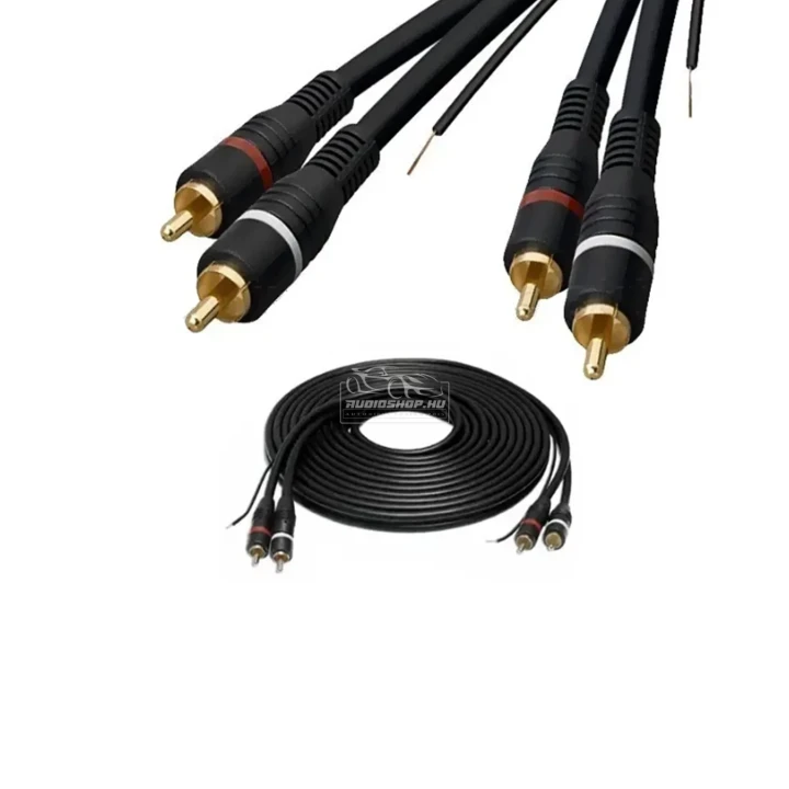 Autóhifi RCA kábel, fekete, 2RCA+remote, 5m